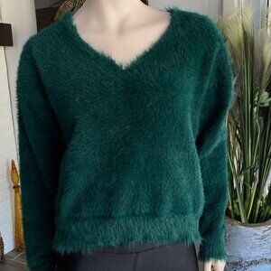 Mango Emerald Green fuzzy Cozy Sweater Sz Med